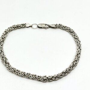 VINTAGE ITALY 925 Solid Sterling Silver Byzantine Link Bracelet Dainty Classic